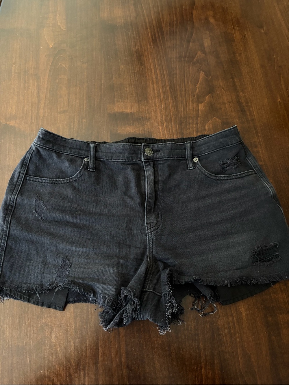 aerie Black Distressed Denim Cutoff Shorts